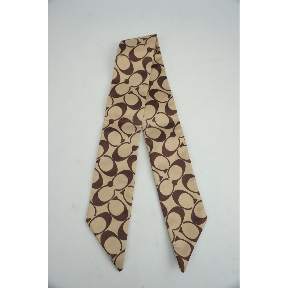 Coach Skinny Scarf Tan Brown Signature Monogram Print Excellent